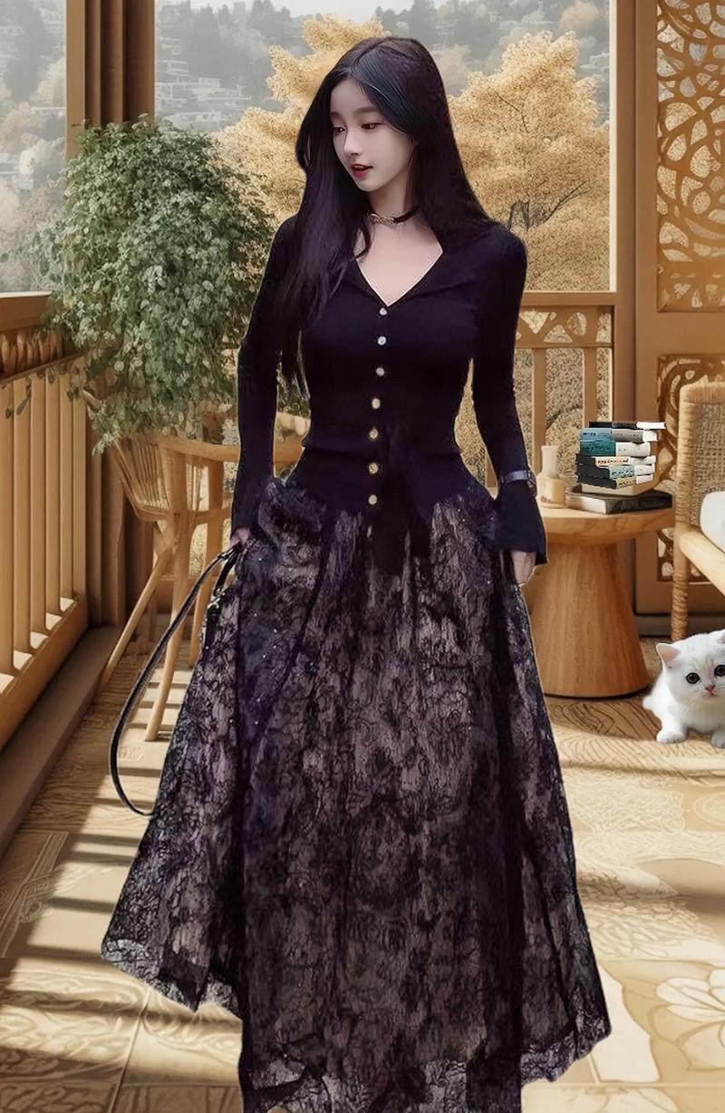 抖音上毛衣配蕾丝打底裙