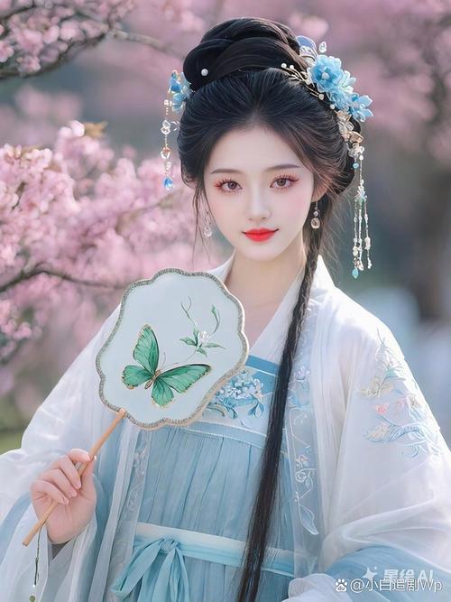 抖音上穿古装手持圆扇