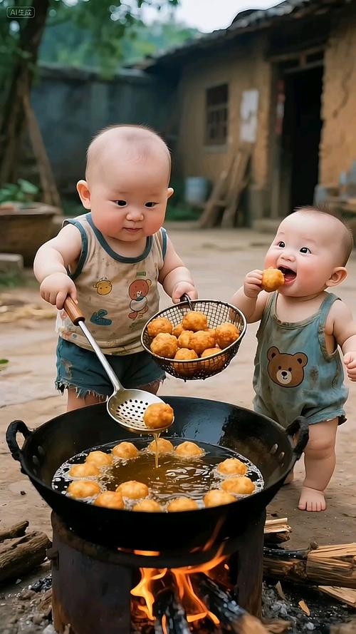 快手两个河南小孩吃饭