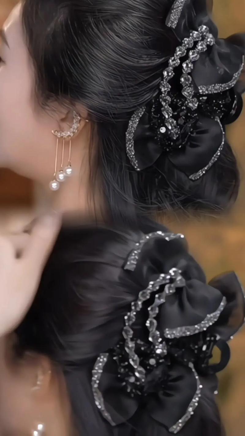 抖音黑色蝴蝶结发夹