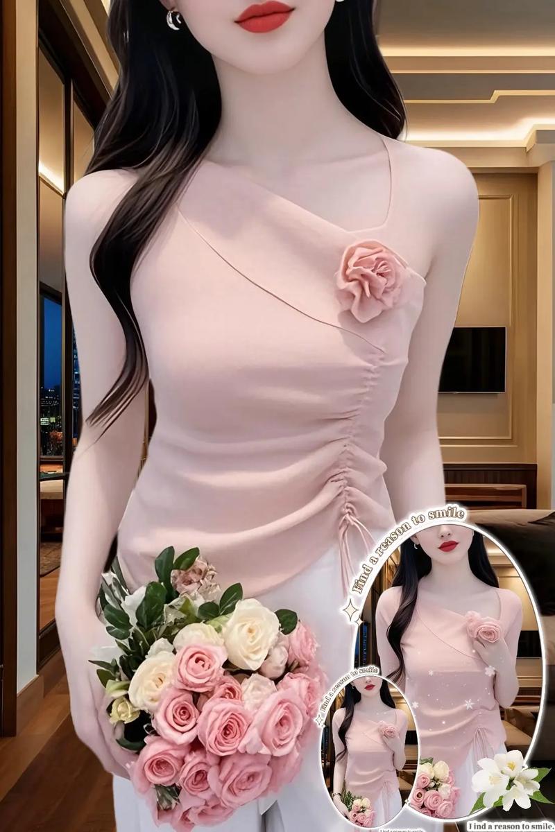 抖音半截袖腰间系花