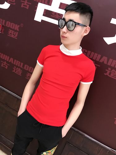 快手社会人红色短袖