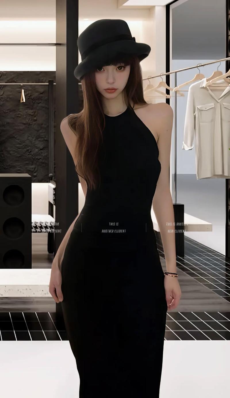 抖音黑色连衣裙露背